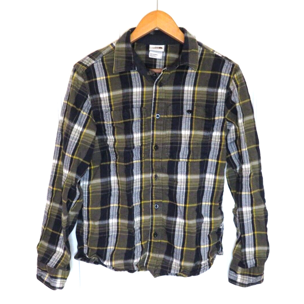 The North Face Mens Plaid Flannel Shirt Button Up Green Black Long Sleeve Size S